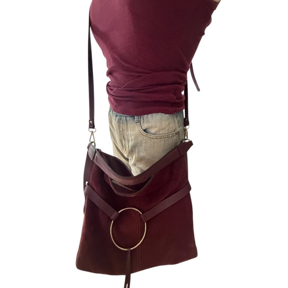 Melrose And MarketBurgundy Leather/Suede Handbag
